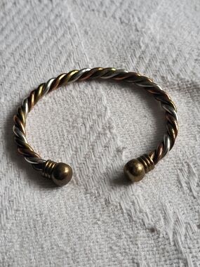 Tri-Tone Twisted Cable Bracelet — Silver, Gold & Rose Accents